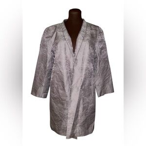 EILEEN FISHER Light Purple Metallic Look Open Front 3/4 Sleeve Longer Jacket Med